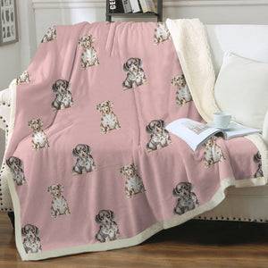 Watercolor Elegance Piebald Dachshunds Sherpa Fleece Blanket - 8 Colors-Blanket-Bedding, Blankets, Dachshund, Home Decor-Soft Pink-Single-21