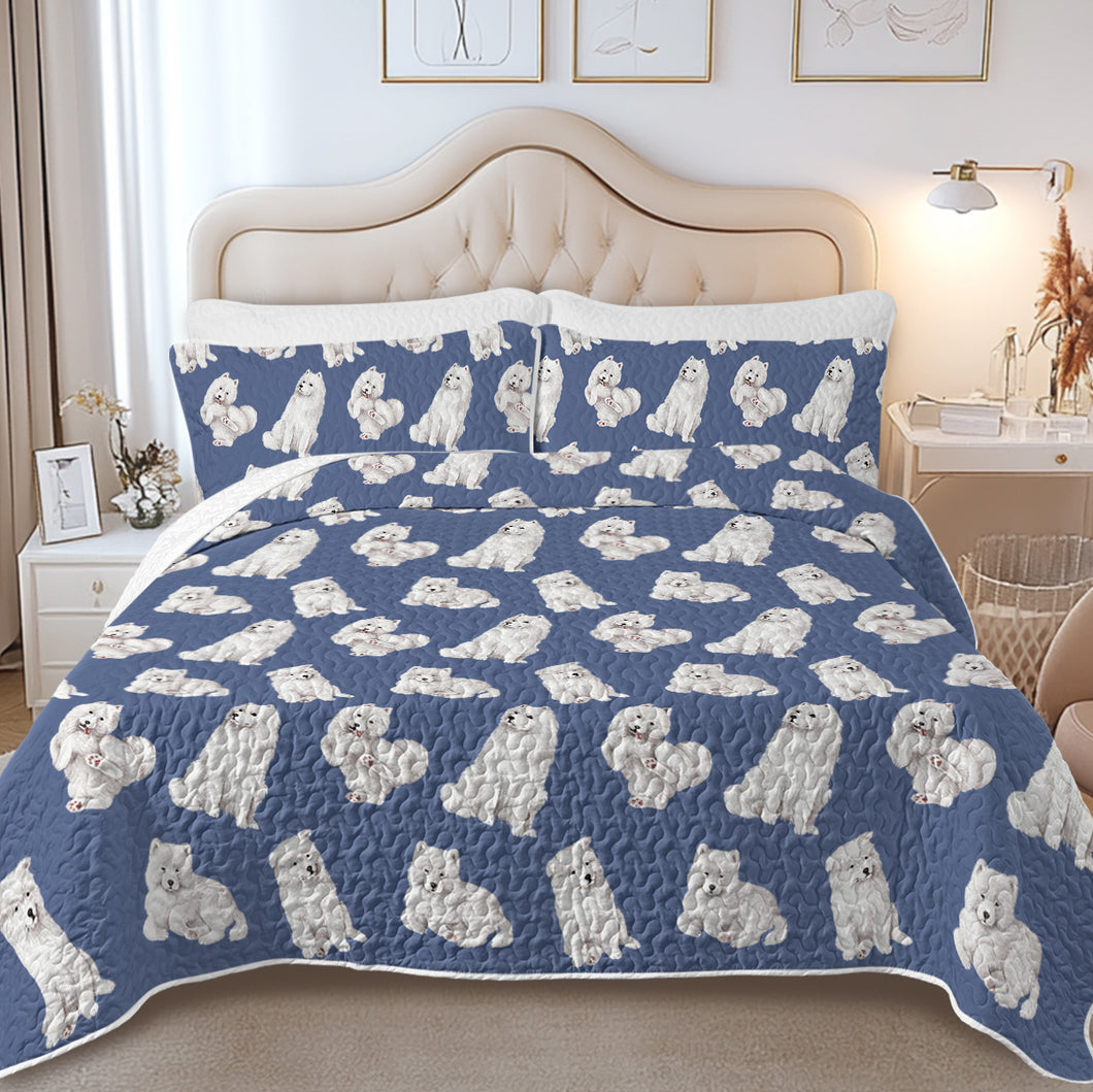 Watercolor Elegance Samoyeds Quilted Bedding Set-Bedding-Bedding,Blankets,Christmas,Home Decor-12