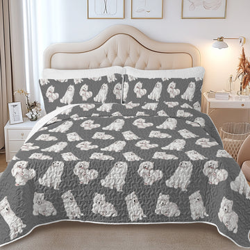 Watercolor Elegance Samoyeds Quilted Bedding Set-Bedding-Bedding,Blankets,Christmas,Home Decor-14