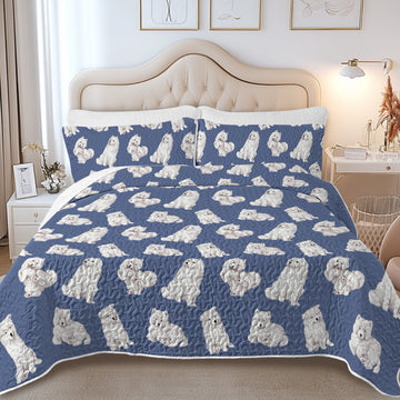 Watercolor Elegance Samoyeds Quilted Bedding Set-Bedding-Bedding,Blankets,Christmas,Home Decor-7