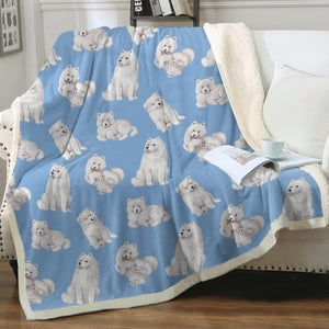 Watercolor Elegance Samoyeds Soft Sherpa Fleece Blanket - 8 Colors-Blanket-Bedding, Blankets, Home Decor, Samoyed-15