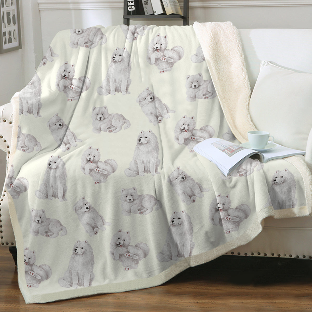 Watercolor Elegance Samoyeds Soft Sherpa Fleece Blanket 8 Colors 4