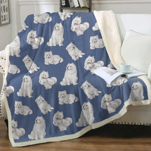 Load image into Gallery viewer, Watercolor Elegance Samoyeds Soft Sherpa Fleece Blanket - 8 Colors-Blanket-Bedding, Blankets, Home Decor, Samoyed-Cornflower Blue-Single-16