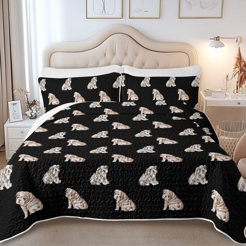 Watercolor English Bulldog Puppies Quilted Bedding Set-Bedding-Bedding,Blankets,Christmas,Home Decor-5