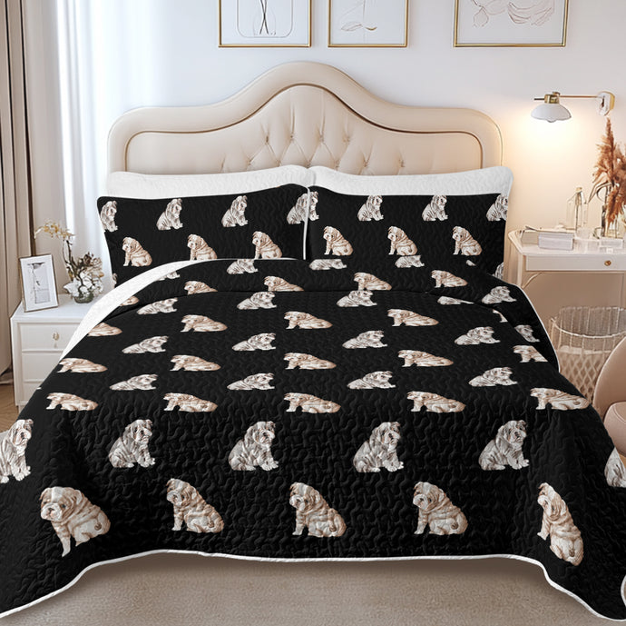 Watercolor English Bulldog Puppies Quilted Bedding Set-Bedding-Bedding,Blankets,Christmas,Home Decor-5
