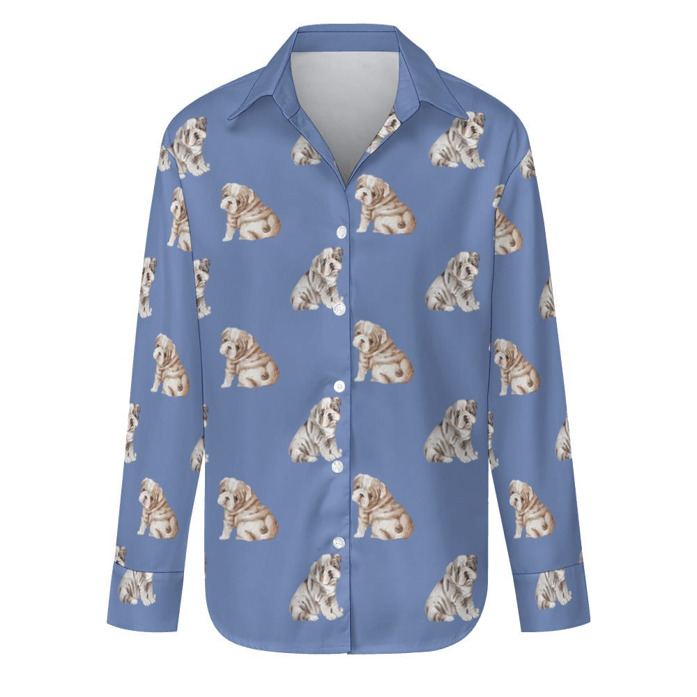 Watercolor English Bulldog Puppies Women's Shirt-Apparel-Apparel, Dog Mom Gifts, English Bulldog, Shirt-S-CornflowerBlue-18