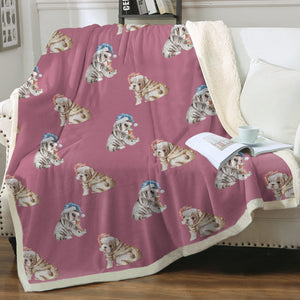 Watercolor English Bulldogs Puppies Christmas Fleece Blanket - 8 Colors-Blanket-Bedding, Blankets, Christmas, English Bulldog, Home Decor-Dusty Pink-Single-1