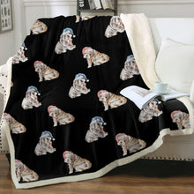 Load image into Gallery viewer, Watercolor English Bulldogs Puppies Christmas Fleece Blanket - 8 Colors-Blanket-Bedding, Blankets, Christmas, English Bulldog, Home Decor-Midnight Black-Single-22