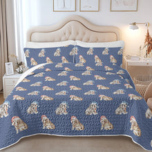 Load image into Gallery viewer, Watercolor English Bulldogs Puppies Christmas Quilted Bedding Set-Bedding-Bedding,Blankets,Christmas,Home Decor-Cornflower Blue-Twin-With Matching Pillowcases-12