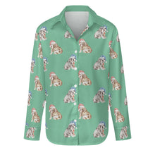 Load image into Gallery viewer, Watercolor English Bulldogs Puppies Christmas Women&#39;s Shirt-Apparel-Apparel, Christmas, Dachshund, Dog Mom Gifts, English Bulldog, Shirt-Mint Green-S-31