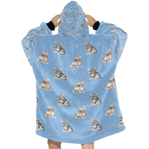 Watercolor Fawn and Tricolour French Bulldogs Blanket Hoodie-Blanket-Apparel, Blanket Hoodie, Blankets, Dog Mom Gifts, French Bulldog-22