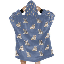 Load image into Gallery viewer, Watercolor Fawn and Tricolour French Bulldogs Blanket Hoodie-Blanket-Apparel, Blanket Hoodie, Blankets, Dog Mom Gifts, French Bulldog-25