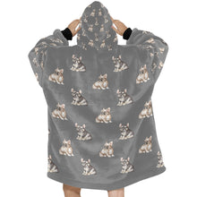 Load image into Gallery viewer, Watercolor Fawn and Tricolour French Bulldogs Blanket Hoodie-Blanket-Apparel, Blanket Hoodie, Blankets, Dog Mom Gifts, French Bulldog-28