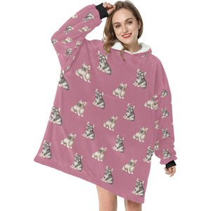 Watercolor Fawn and Tricolour French Bulldogs Blanket Hoodie-Blanket-Apparel, Blanket Hoodie, Blankets, Dog Mom Gifts, French Bulldog-3