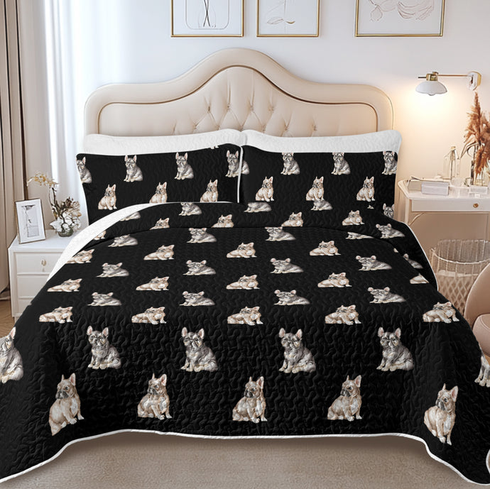 Watercolor Fawn and Tricolour French Bulldogs Quilted Bedding Set-Bedding-Bedding,Blankets,Christmas,Home Decor-5