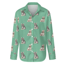 Load image into Gallery viewer, Watercolor Fawn and Tricolour French Bulldogs Women&#39;s Shirt-Apparel-Apparel, Dog Mom Gifts, French Bulldog, Shirt-Mint Green-S-29