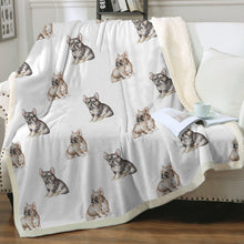 Load image into Gallery viewer, Watercolor Fawn and Tricolour Frenchies Fleece Blanket - 8 Colors-Blanket-Bedding, Blankets, French Bulldog, Home Decor-3