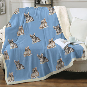 Watercolor Fawn and Tricolour Frenchies Fleece Blanket - 8 Colors-Blanket-Bedding, Blankets, French Bulldog, Home Decor-5