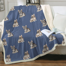 Load image into Gallery viewer, Watercolor Fawn and Tricolour Frenchies Fleece Blanket - 8 Colors-Blanket-Bedding, Blankets, French Bulldog, Home Decor-Cornflower Blue-Single-20