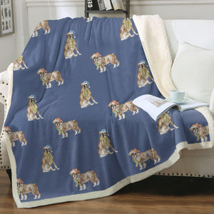 Watercolor Fawn Boxer Dogs Christmas Fleece Blanket - 8 Colors-Blanket-Bedding, Blankets, Boxer, Home Decor-16