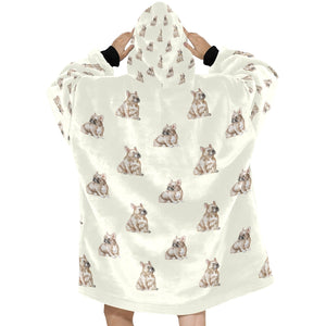 Watercolor Fawn French Bulldogs Blanket Hoodie-Blanket-Apparel, Blanket Hoodie, Blankets, Dog Mom Gifts, French Bulldog-10