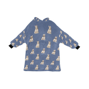 Watercolor Fawn French Bulldogs Blanket Hoodie-Blanket-Apparel, Blanket Hoodie, Blankets, Dog Mom Gifts, French Bulldog-Slate Blue-ONE SIZE-20