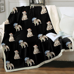 Watercolor Fawn French Bulldogs Christmas Fleece Blanket - 8 Colors-Blanket-Bedding, Blankets, Christmas, French Bulldog, Home Decor-16