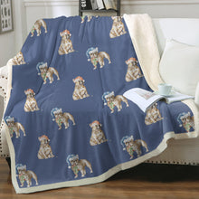 Load image into Gallery viewer, Watercolor Fawn French Bulldogs Christmas Fleece Blanket - 8 Colors-Blanket-Bedding, Blankets, Christmas, French Bulldog, Home Decor-Cornflower Blue-Single-19