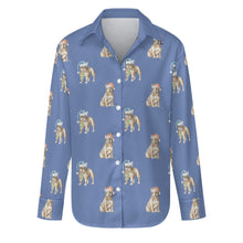 Load image into Gallery viewer, Watercolor Fawn French Bulldogs Christmas Women&#39;s Shirt-Apparel-Apparel, Christmas, Dog Mom Gifts, French Bulldog, Shirt-Slate Blue-S-22