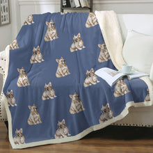 Load image into Gallery viewer, Watercolor Fawn French Bulldogs Sherpa Fleece Blanket - 8 Colors-Blanket-Bedding, Blankets, French Bulldog, Home Decor-Cornflower Blue-Single-22