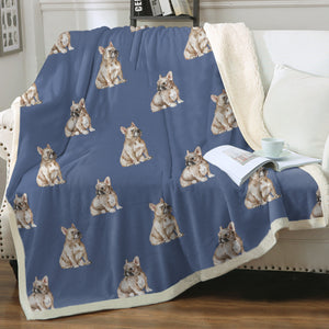 Watercolor Fawn French Bulldogs Sherpa Fleece Blanket - 8 Colors-Blanket-Bedding, Blankets, French Bulldog, Home Decor-Cornflower Blue-Single-22