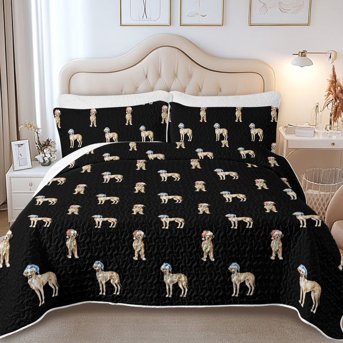 Watercolor Fawn Great Dane Christmas Quilted Bedding Set-Bedding-Bedding,Blankets,Christmas,Home Decor-5