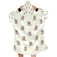 Load image into Gallery viewer, Watercolor Fawn Pugs Christmas Blanket Hoodie-Blanket-Apparel, Blanket Hoodie, Blankets, Dog Mom Gifts, Pug-15