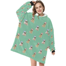 Load image into Gallery viewer, Watercolor Fawn Pugs Christmas Blanket Hoodie-Blanket-Apparel, Blanket Hoodie, Blankets, Dog Mom Gifts, Pug-7