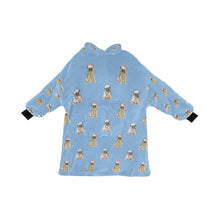 Load image into Gallery viewer, Watercolor Fawn Pugs Christmas Blanket Hoodie-Blanket-Apparel, Blanket Hoodie, Blankets, Dog Mom Gifts, Pug-Sky Blue-ONE SIZE-22