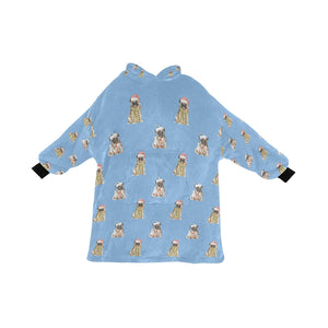 Watercolor Fawn Pugs Christmas Blanket Hoodie-Blanket-Apparel, Blanket Hoodie, Blankets, Dog Mom Gifts, Pug-Sky Blue-ONE SIZE-22