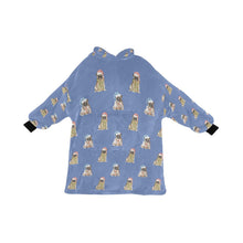 Load image into Gallery viewer, Watercolor Fawn Pugs Christmas Blanket Hoodie-Blanket-Apparel, Blanket Hoodie, Blankets, Dog Mom Gifts, Pug-Slate Blue-ONE SIZE-25