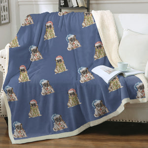 Watercolor Fawn Pugs Christmas Sherpa Fleece Blanket - 8 Colors-Blanket-Bedding, Blankets, Christmas, Home Decor, Pug-5