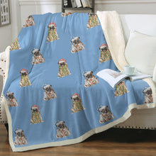 Load image into Gallery viewer, Watercolor Fawn Pugs Christmas Sherpa Fleece Blanket - 8 Colors-Blanket-Bedding, Blankets, Christmas, Home Decor, Pug-Sky Blue-Single-18