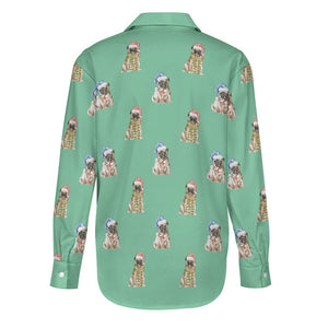 Watercolor Fawn Pugs Christmas Women's Shirt-Apparel-Apparel, Dog Mom Gifts, Pug, Shirt-28