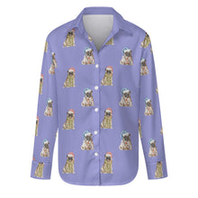 Load image into Gallery viewer, Watercolor Fawn Pugs Christmas Women&#39;s Shirt-Apparel-Apparel, Dog Mom Gifts, Pug, Shirt-S-CornflowerBlue_1-30