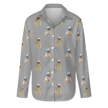 Load image into Gallery viewer, Watercolor Fawn Pugs Christmas Women&#39;s Shirt-Apparel-Apparel, Dog Mom Gifts, Pug, Shirt-S-DarkGray-34