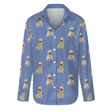 Load image into Gallery viewer, Watercolor Fawn Pugs Christmas Women&#39;s Shirt-Apparel-Apparel, Dog Mom Gifts, Pug, Shirt-S-CornflowerBlue-32