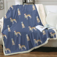 Load image into Gallery viewer, Watercolor Fawn Red Greyhounds Whippets Christmas Blanket - 8 Colors-Blanket-Bedding, Blankets, Christmas, Greyhound, Home Decor, Whippet-Cornflower Blue-Single-16