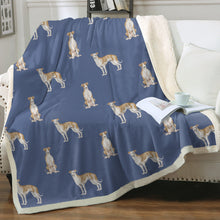 Load image into Gallery viewer, Watercolor Fawn Red Greyhounds Whippets Fleece Blanket - 8 Colors-Blanket-Bedding, Blankets, Greyhound, Home Decor, Whippet-Cornflower Blue-Single-21