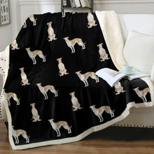 Load image into Gallery viewer, Watercolor Fawn Red Greyhounds Whippets Fleece Blanket - 8 Colors-Blanket-Bedding, Blankets, Greyhound, Home Decor, Whippet-Midnight Black-Single-15