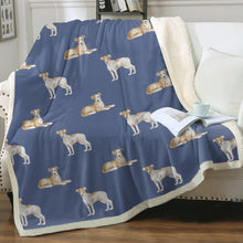 Load image into Gallery viewer, Watercolor Fawn Red White Greyhounds Whippets Blanket - 8 Colors-Blanket-Bedding, Blankets, Greyhound, Home Decor, Whippet-Cornflower Blue-Single-17