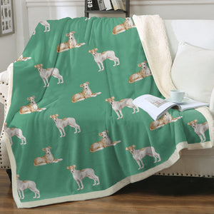 Watercolor Fawn Red White Greyhounds Whippets Blanket - 8 Colors-Blanket-Bedding, Blankets, Greyhound, Home Decor, Whippet-Mint Green-Single-19