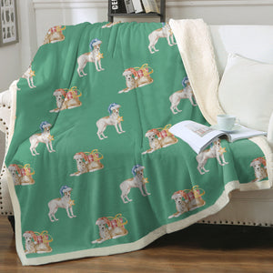 Watercolor Fawn Red White Greyhounds Whippets Christmas Sherpa Fleece Blankets-Blanket-Bedding, Blankets, Christmas, Greyhound, Home Decor, Whippet-2