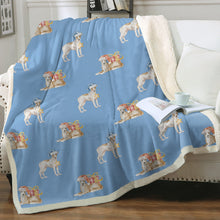 Load image into Gallery viewer, Watercolor Fawn Red White Greyhounds Whippets Christmas Sherpa Fleece Blankets-Blanket-Bedding, Blankets, Christmas, Greyhound, Home Decor, Whippet-Sky Blue-Single-17